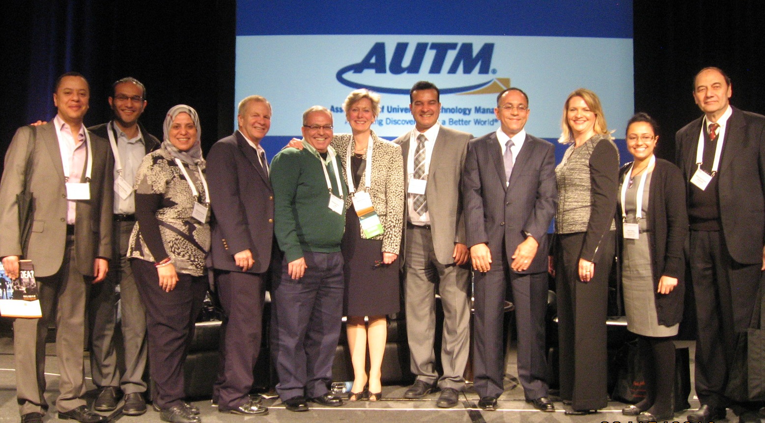 The Egyptian delegation meeting with the Association of University Technology Managers’ (AUTM) President, Robin L. Rasor, and Executive Director, Vicki Loise, during the 2012 AUTM annual meeting.