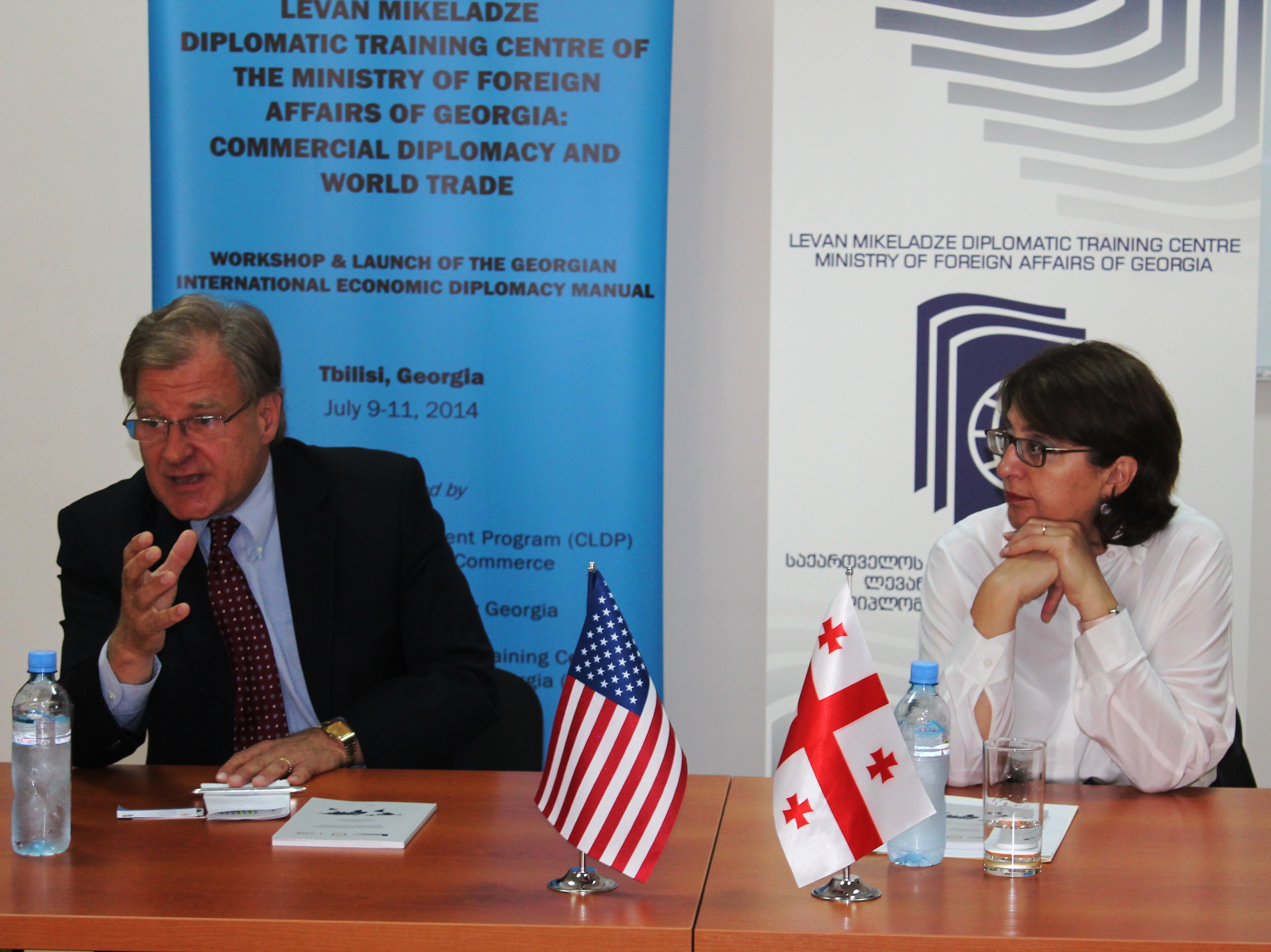 US Ambassador to Georgia Norland and Georgian Minister of Foreign Affairs Panjikidze launch the manual