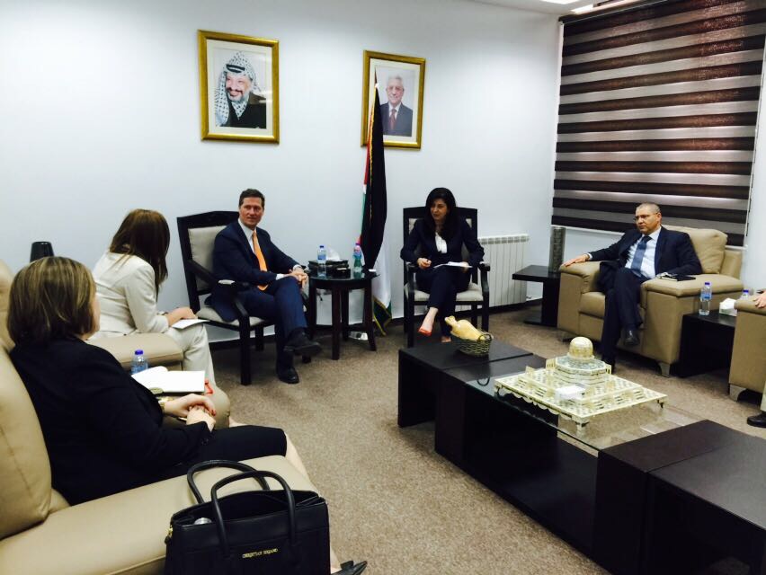CLDP Chief Counsel Steve Gardner and Attorney Advisor Mais Abousy meet with Minister of National Economy H.E. Abeer Odeh