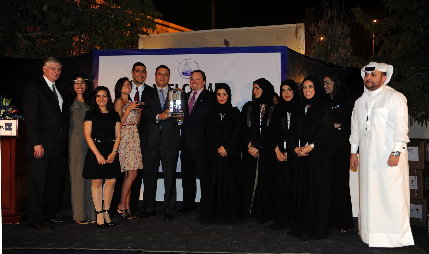 The Championship Team – the University of Jordan, and the Runner Up Team – the University of Bahrain, accepting their awards, presented by Professor Ron Brand and BCDR CEO James MacPherson.