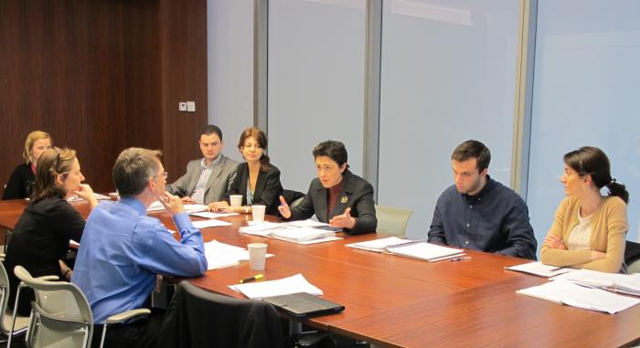 Delegates from the Georgian Ministry of Foreign Affairs and the Ministry of Economy and Sustainable Development participate in a break out joint venture negotiation exercise