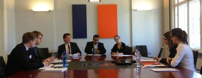 Kosovo students and Vis Pre-Moot arbitrators during a competition round of the Third Central European Vis Pre-Moot
