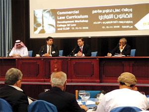 Panelists take questions from the audience at the Curriculum Development workshop at Qatar University.